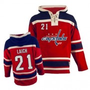 Washington Capitals ＃21 Men's Brooks Laich Old Time Hockey Premier Red Sawyer Hooded Sweatshirt Jersey