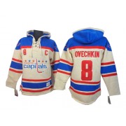 Washington Capitals ＃8 Men's Alex Ovechkin Old Time Hockey Authentic Cream Sawyer Hooded Sweatshirt Jersey