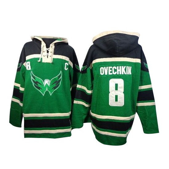 Washington Capitals ＃8 Men's Alex Ovechkin Old Time Hockey Authentic Green St. Patrick's Day McNary Lace Hoodie Jersey