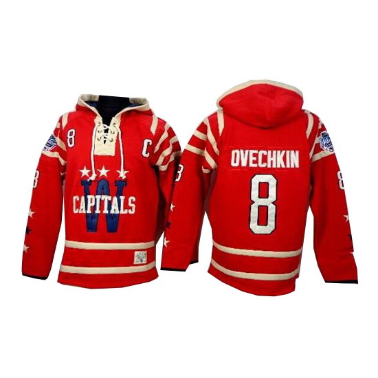 Washington Capitals ＃8 Men's Alex Ovechkin Old Time Hockey Authentic Red 2015 Winter Classic Sawyer Hooded Sweatshirt Jersey