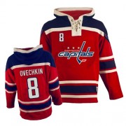 Washington Capitals ＃8 Men's Alex Ovechkin Old Time Hockey Authentic Red Sawyer Hooded Sweatshirt Jersey