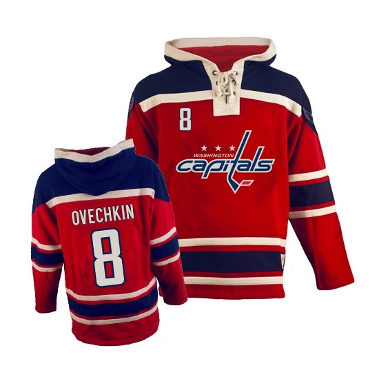 Washington Capitals ＃8 Men's Alex Ovechkin Old Time Hockey Authentic Red Sawyer Hooded Sweatshirt Jersey