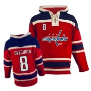 Washington Capitals ＃8 Men's Alex Ovechkin Old Time Hockey Premier Red Sawyer Hooded Sweatshirt Jersey