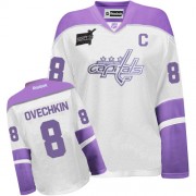 Washington Capitals ＃8 Women's Alex Ovechkin Reebok Authentic White/Purple Thanksgiving Jersey